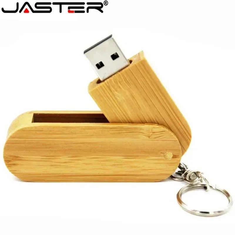 JASTER Wooden Rotatable USB USB Flash Drives 128GB Memory Stick Free Custom Logo 64GB 32GB with Key Chain Business Gift Pendrive