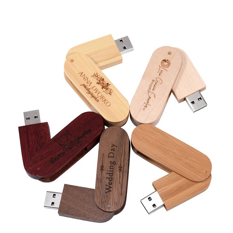 JASTER Wooden Rotatable USB USB Flash Drives 128GB Memory Stick Free Custom Logo 64GB 32GB with Key Chain Business Gift Pendrive