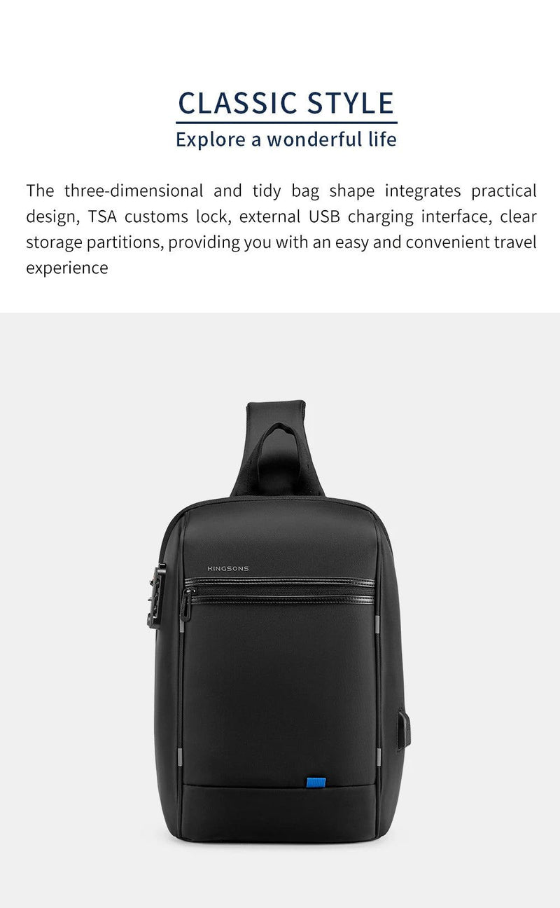 Kingsons/Vgoal Anti-theft Waterproof Single Shoulder Backpack For Men Laptop 14/13.3 inch W/ USB Charging Port&TSA Customs Lock - PST PS Tradings