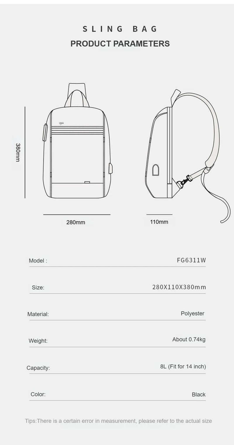 Kingsons/Vgoal Anti-theft Waterproof Single Shoulder Backpack For Men Laptop 14/13.3 inch W/ USB Charging Port&TSA Customs Lock - PST PS Tradings