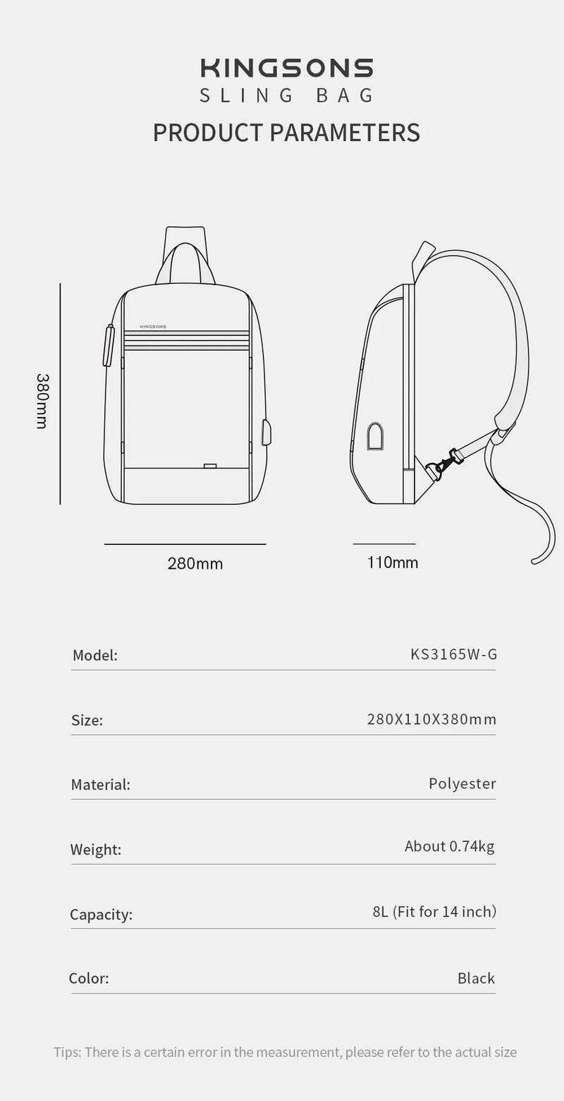 Kingsons/Vgoal Anti-theft Waterproof Single Shoulder Backpack For Men Laptop 14/13.3 inch W/ USB Charging Port&TSA Customs Lock - PST PS Tradings