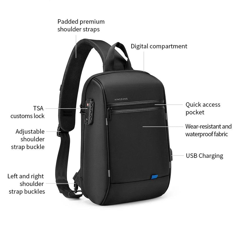 Kingsons/Vgoal Anti-theft Waterproof Single Shoulder Backpack For Men Laptop 14/13.3 inch W/ USB Charging Port&TSA Customs Lock - PST PS Tradings