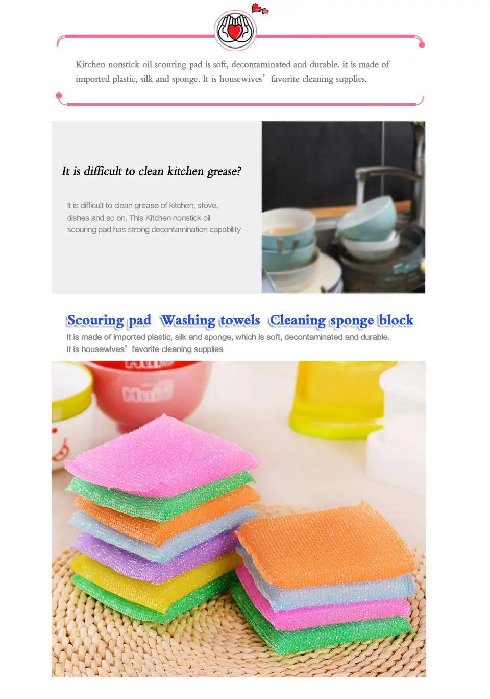 Kitchen nonstick oil scouring pad oil cleaning cloth washing cloth to wash cloth towel brush bowl cloth sponge 4 pcs - PST PS Tradings