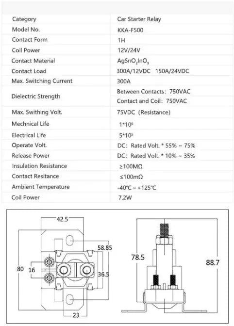 KKA-F500 500A 12V/24V Automotive Relay, High Current Car Starter Relay for Power Start and Preheating - PST PS Tradings