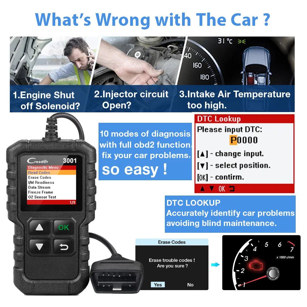 LAUNCH X431 CR3001 Car Full OBD2 Diagnostic Tools Automotive Professional Code Reader Scanner Check Engine Free Update pk ELM327 - PST PS Tradings