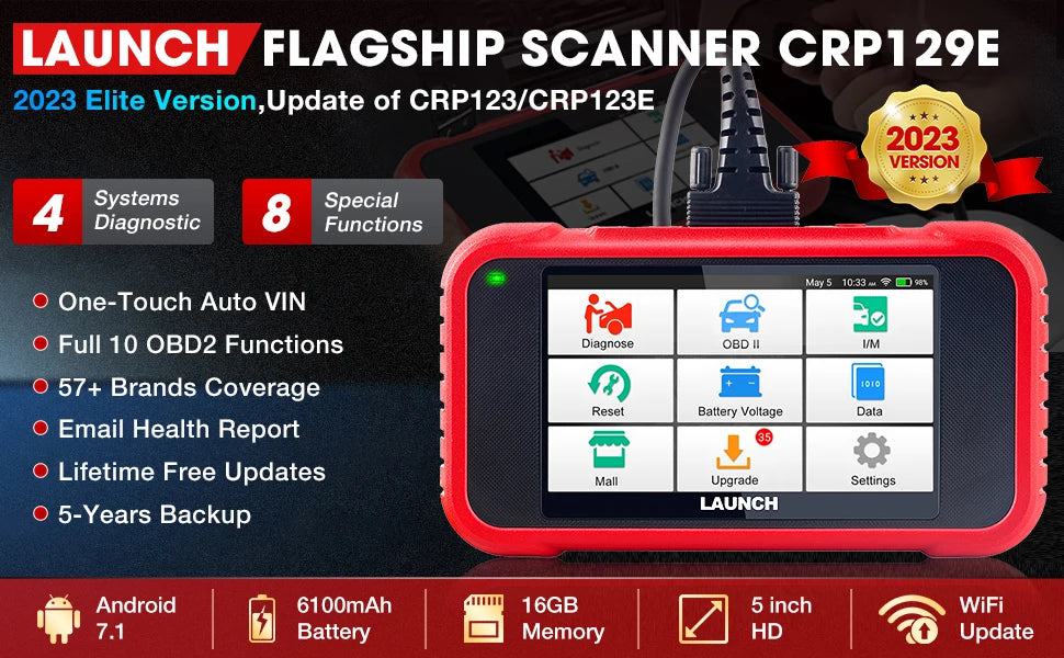 LAUNCH X431 CRP129E / CRP129E V2.0 Car OBD2 Diagnostic Tools ENG ABS SRS AT Oil SAS EPB TPMS DPF Reset Auto Scanner Free Update - PST PS Tradings