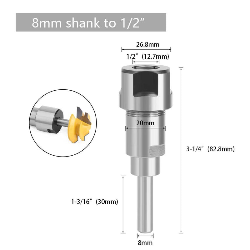 LAVIE 1 pc 1/4" 8mm 12mm 1/2" Shank Router Bit Extension Rod Collet Engraving Machine Extension Milling Cutter For Wood MC04003