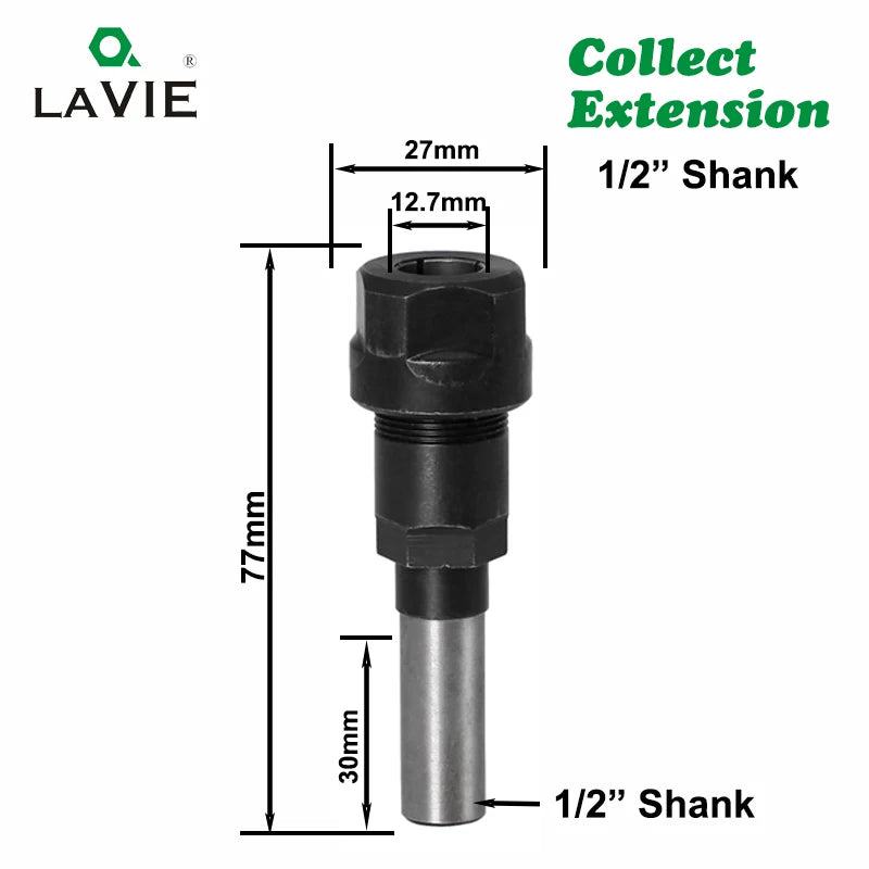 LAVIE 1 pc 1/4" 8mm 12mm 1/2" Shank Router Bit Extension Rod Collet Engraving Machine Extension Milling Cutter For Wood MC04003