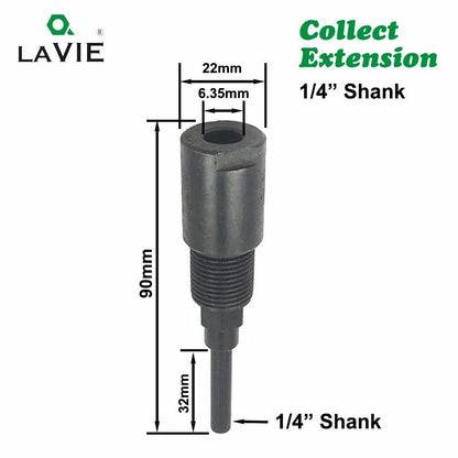 LAVIE 1 pc 1/4" 8mm 12mm 1/2" Shank Router Bit Extension Rod Collet Engraving Machine Extension Milling Cutter For Wood MC04003