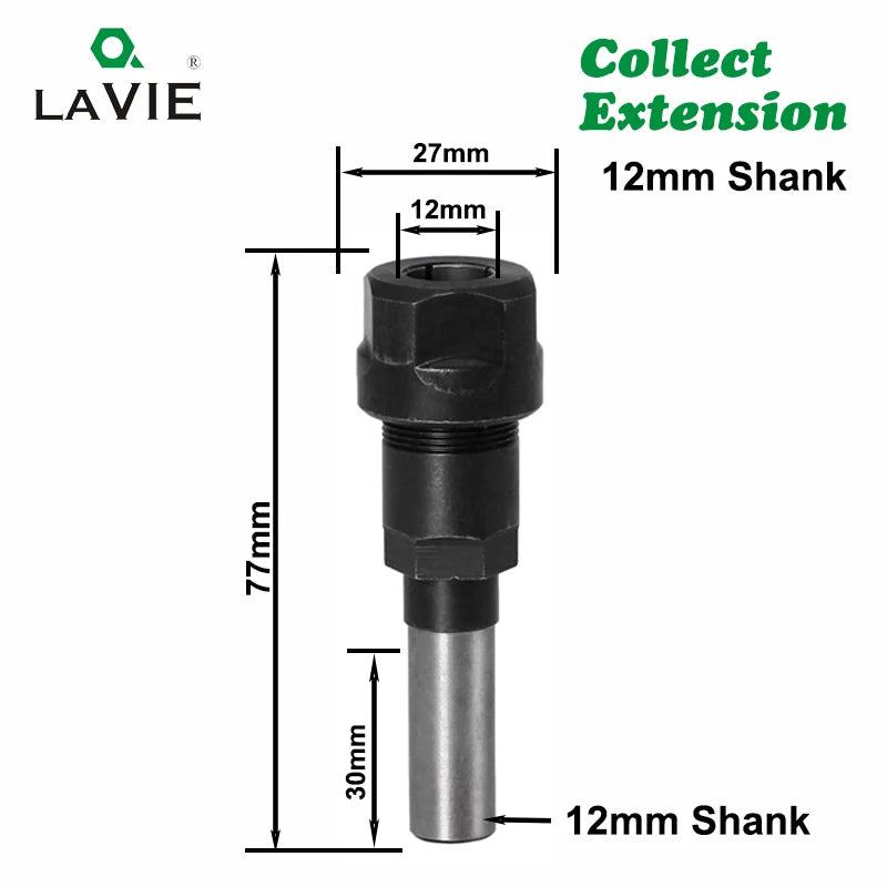 LAVIE 1 pc 1/4" 8mm 12mm 1/2" Shank Router Bit Extension Rod Collet Engraving Machine Extension Milling Cutter For Wood MC04003