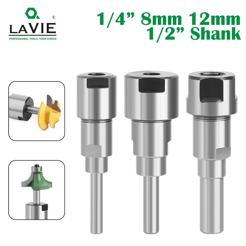 LAVIE 1 pc 1/4" 8mm 12mm 1/2" Shank Router Bit Extension Rod Collet Engraving Machine Extension Milling Cutter For Wood MC04003