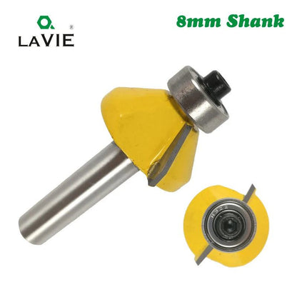 LAVIE 1pc 8mm Shank 45 Degree Chamfer Edge Forming Router Bit Bevel Flush Trim Bit Woodworking Milling Cutter Bits MC02021