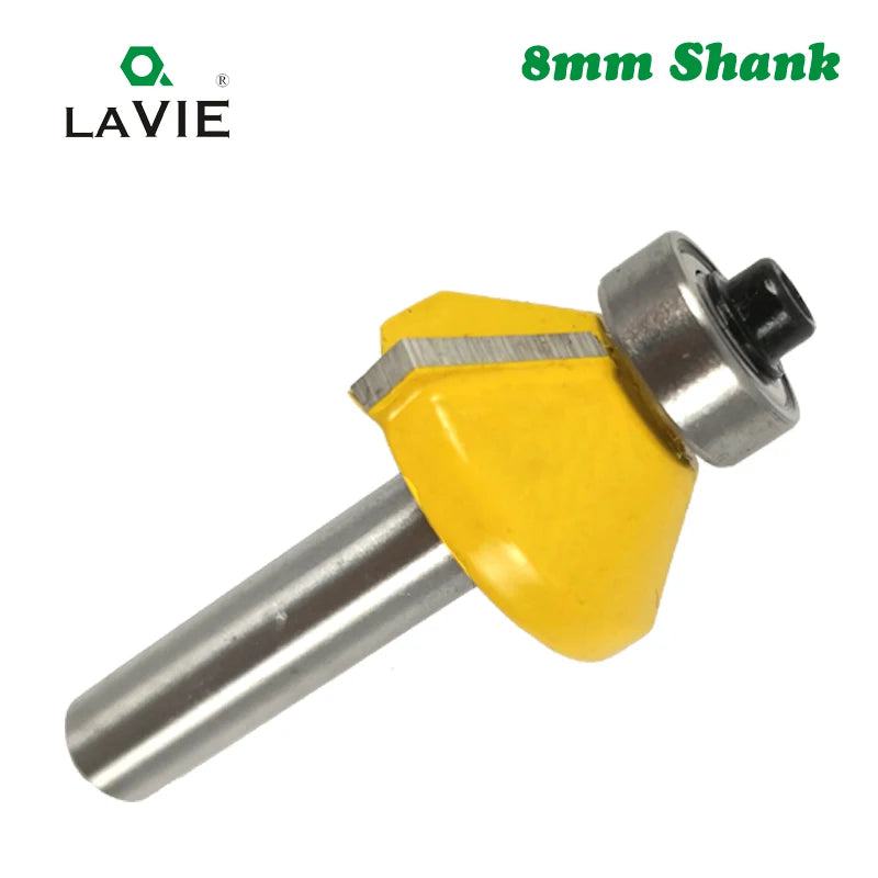 LAVIE 1pc 8mm Shank 45 Degree Chamfer Edge Forming Router Bit Bevel Flush Trim Bit Woodworking Milling Cutter Bits MC02021