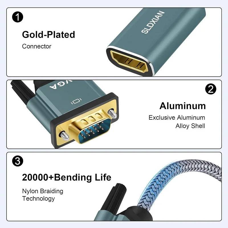 Lungfish HDMI to VGA adapter, HDMI female to VGA male converter 1080P, suitable for TV sticks, high-definition TVs(15CM) - Property & Safety Tradings