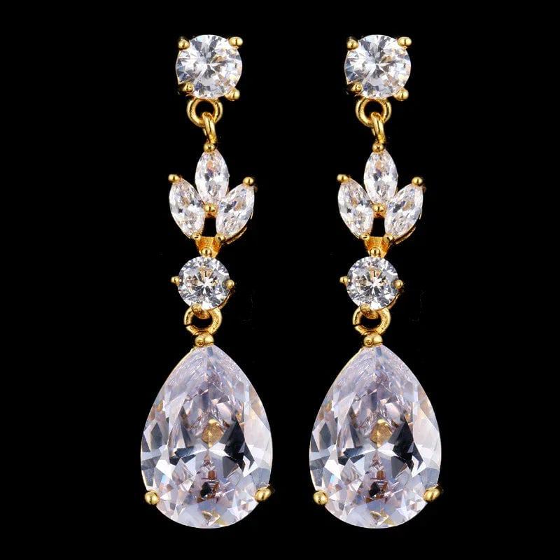 LXOEN Marquise Cut Flower Zirconia Crystal Long Drop Earrings for Women Shiny Leaf CZ Stone Bridal Wedding Jewelry - PST PS Tradings