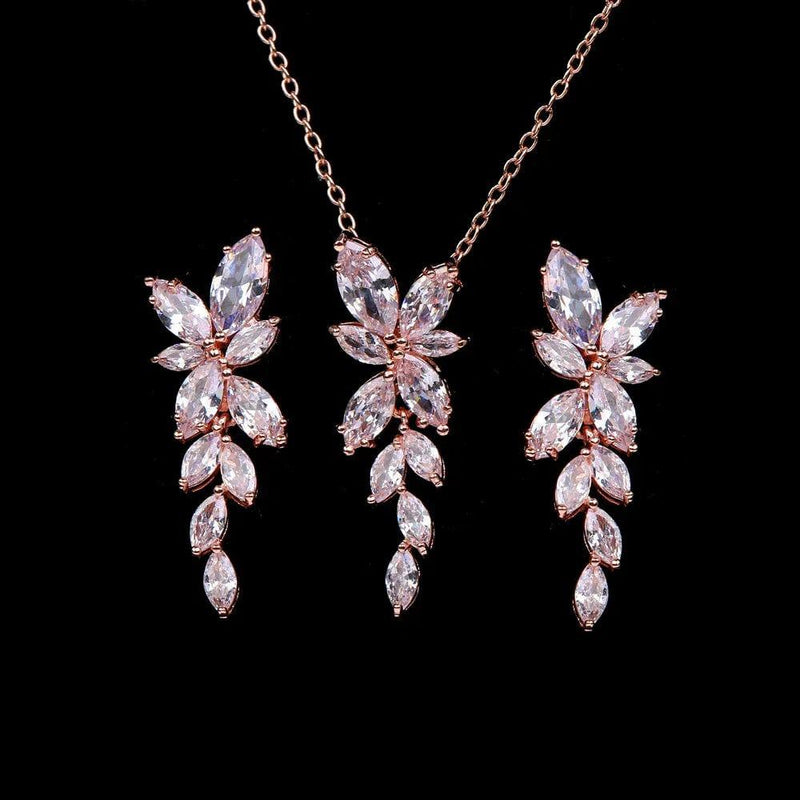 LXOEN Marquise Cut Flower Zirconia Crystal Long Drop Earrings for Women Shiny Leaf CZ Stone Bridal Wedding Jewelry - PST PS Tradings