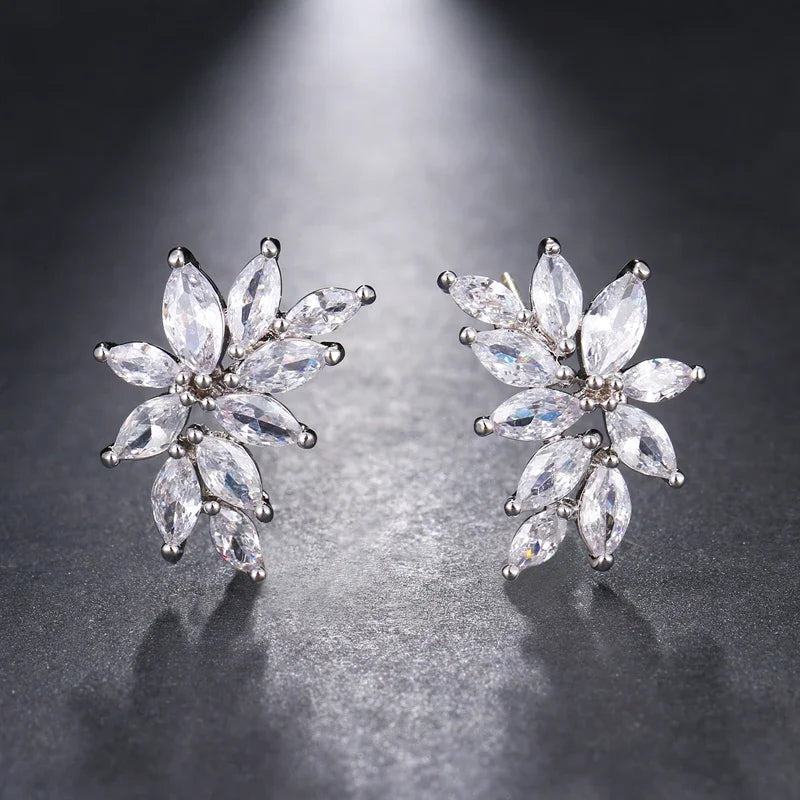 LXOEN Marquise Cut Flower Zirconia Crystal Long Drop Earrings for Women Shiny Leaf CZ Stone Bridal Wedding Jewelry - PST PS Tradings