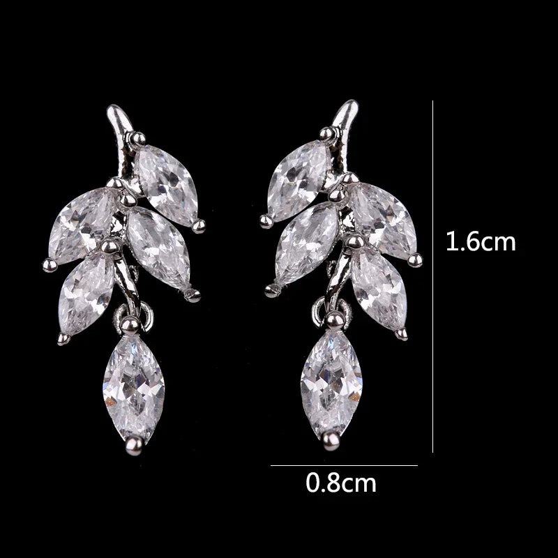 LXOEN Marquise Cut Flower Zirconia Crystal Long Drop Earrings for Women Shiny Leaf CZ Stone Bridal Wedding Jewelry - PST PS Tradings