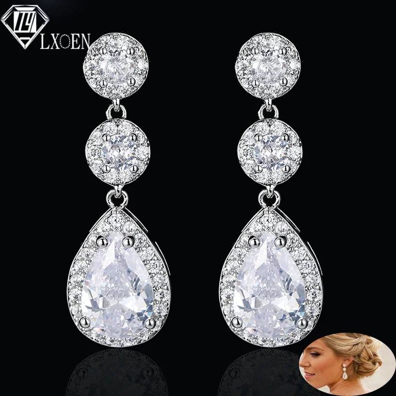 LXOEN Marquise Cut Flower Zirconia Crystal Long Drop Earrings for Women Shiny Leaf CZ Stone Bridal Wedding Jewelry - PST PS Tradings