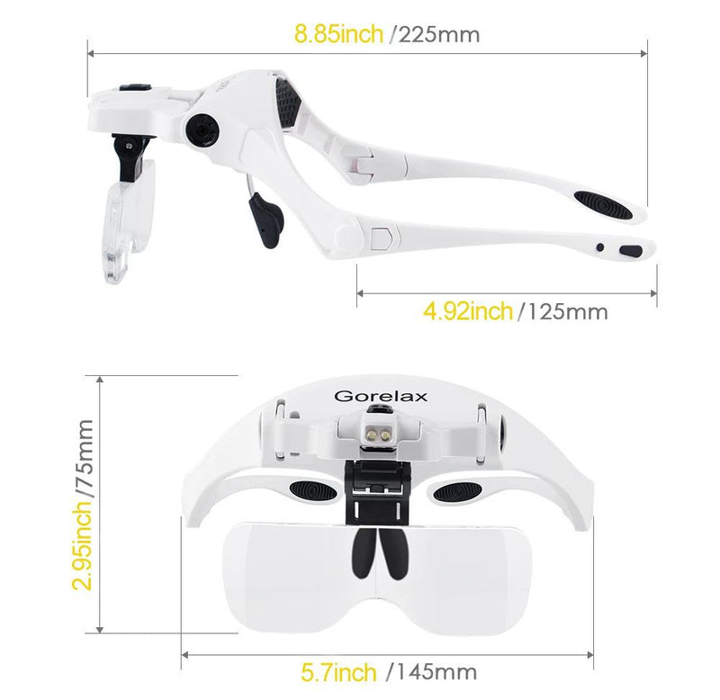 Magnifier Glasses With LED Light, Headband Illumination Magnifier Loupe With 5 Lens, Magnifying Glass for Reading Repair Craft