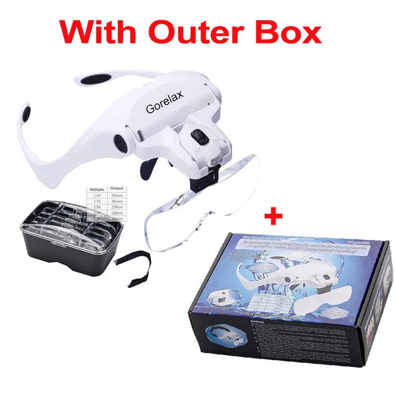 Magnifier Glasses With LED Light, Headband Illumination Magnifier Loupe With 5 Lens, Magnifying Glass for Reading Repair Craft