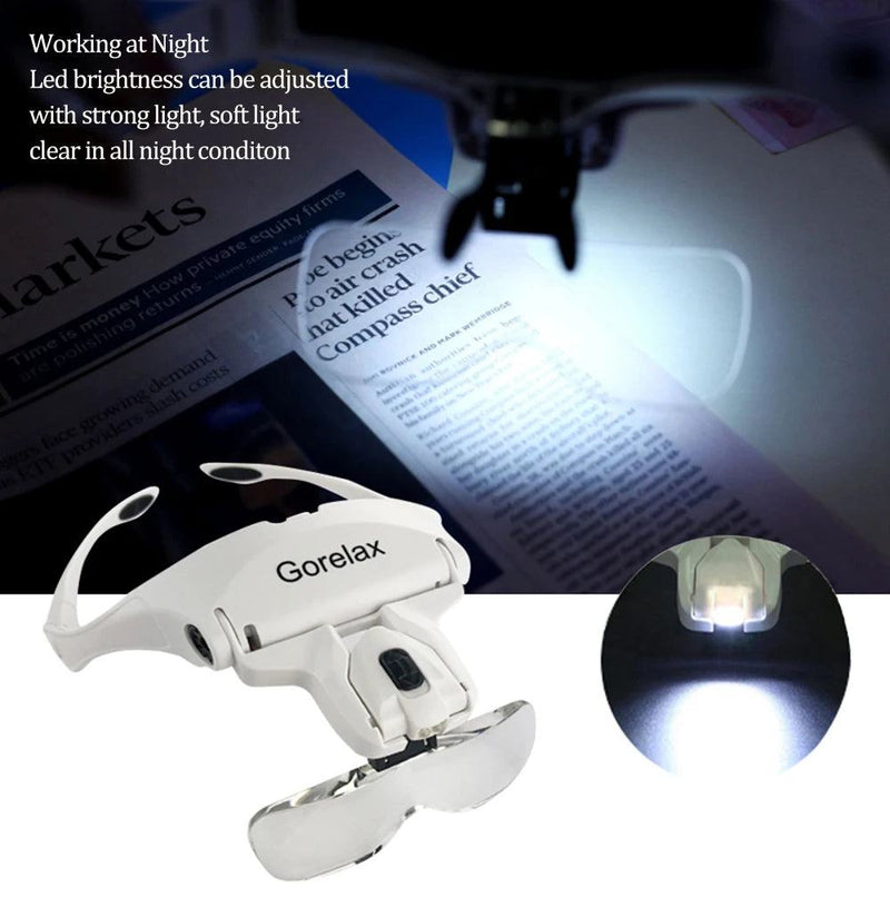 Magnifier Glasses With LED Light, Headband Illumination Magnifier Loupe With 5 Lens, Magnifying Glass for Reading Repair Craft