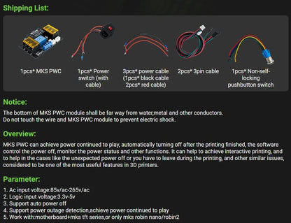 Makerbase MKS PWC Power Monitoring auto power off Continued to Play Module  automatically put off power detect 3D printer parts