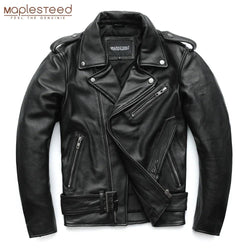 MAPLESTEED Classical Motorcycle Jackets Men Leather Jacket 100% Natural Cowhide Thick Moto Jacket Winter Sleeve 61-69cm 8XL M192