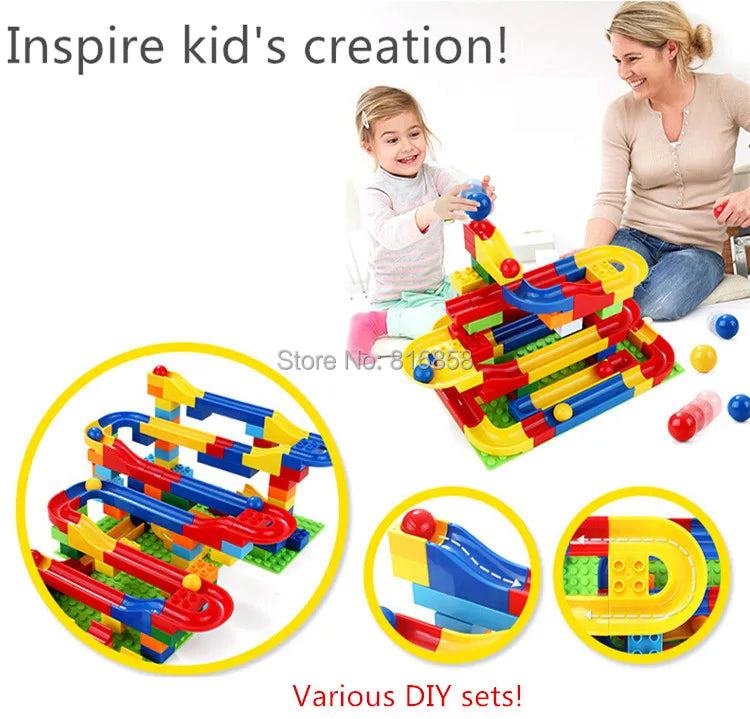 Marble Race Run Big Building Blocks Crazy Rolling Ball Compatible Slide Dinosaur Tunnel Animal Bricks Parts Accessory Kids Toys