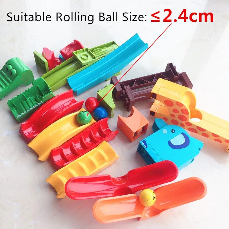 Marble Race Run Big Building Blocks Crazy Rolling Ball Compatible Slide Dinosaur Tunnel Animal Bricks Parts Accessory Kids Toys