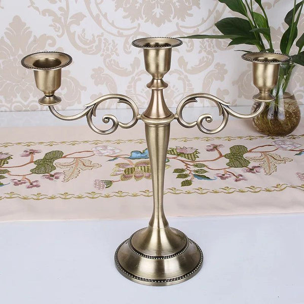 Metal Gold Bronze Plated Candle Holder Retro 3-Arms Candelabra For Wedding Prop Candlelight Dinner Hotel Home Decoration - PST PS Tradings