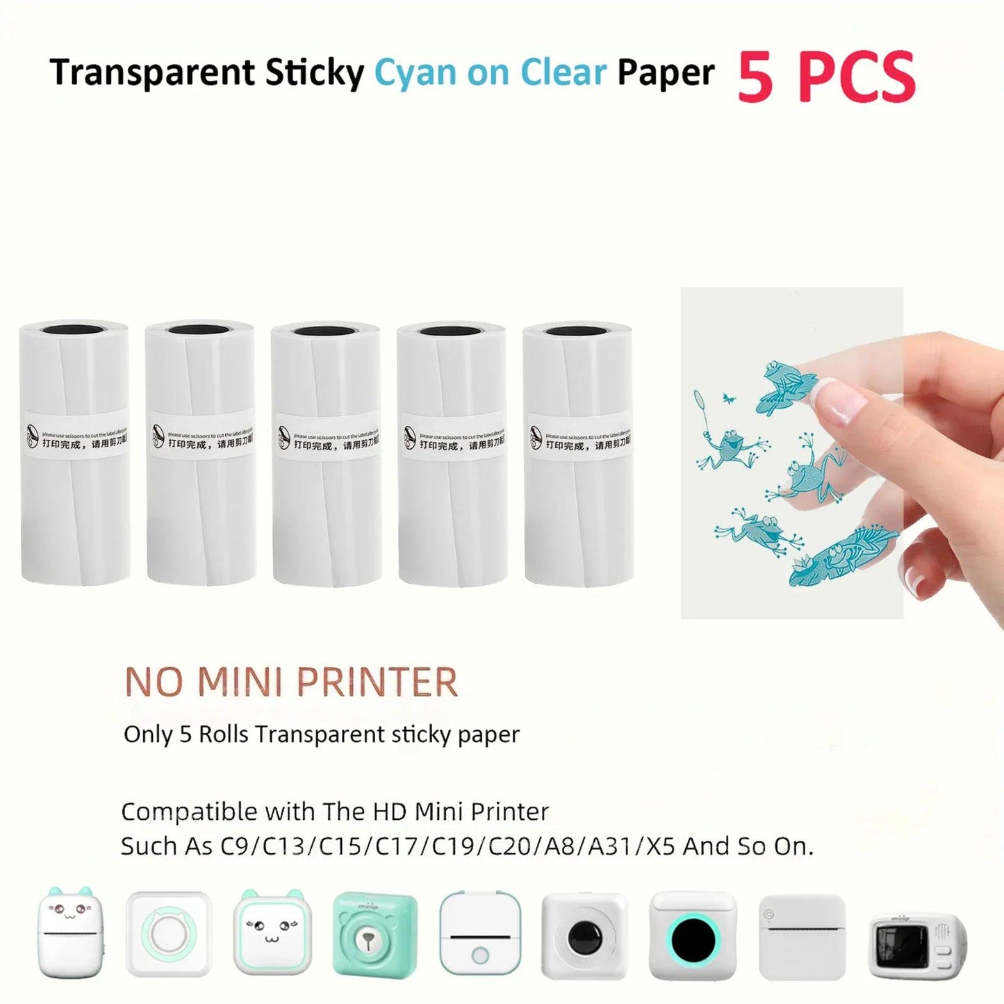 Mini Printer Paper Transparent Thermal Sticker Paper scrapbook Self-adhesive Printer Paper Printer For Photos Notes For peripage - PST PS Tradings