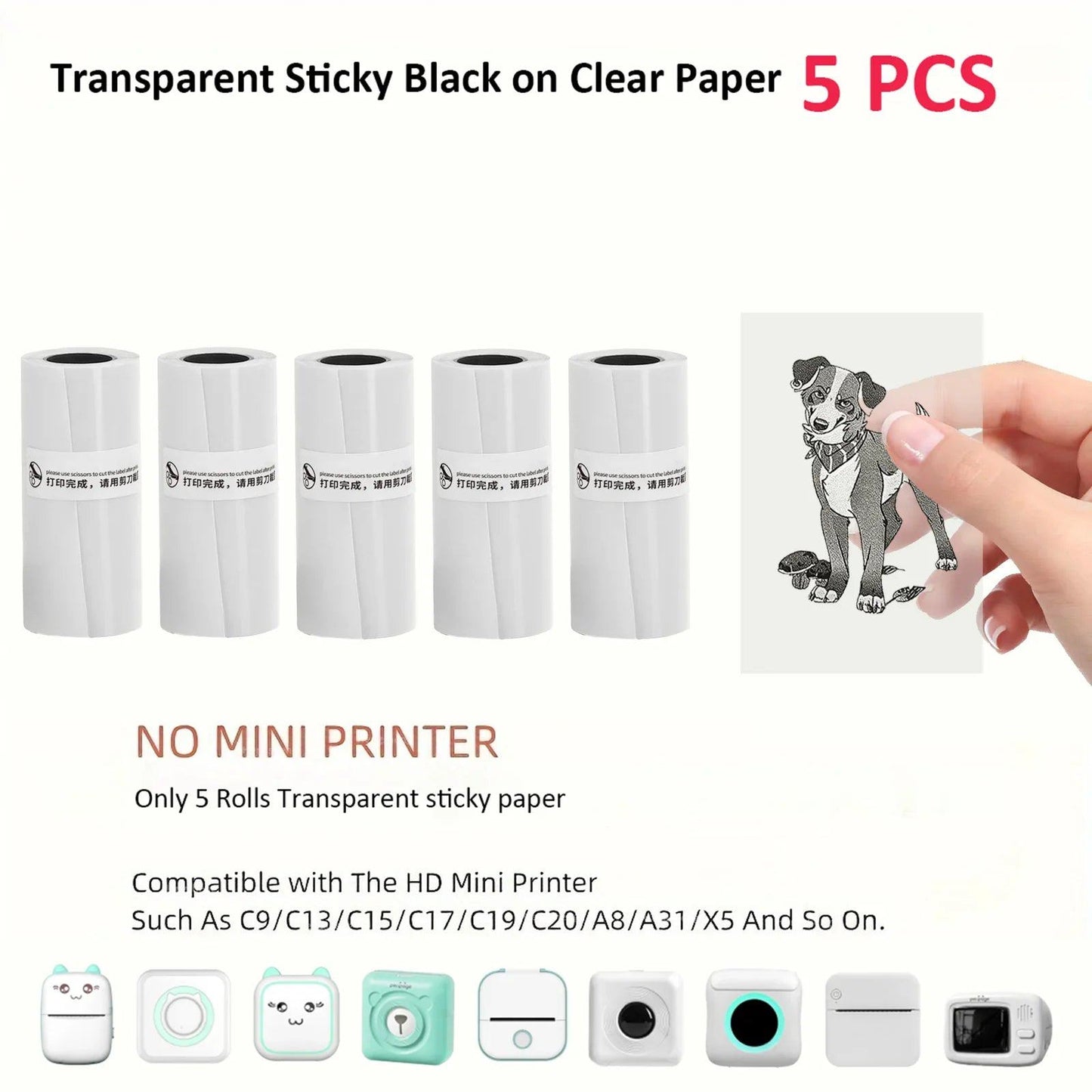 Mini Printer Paper Transparent Thermal Sticker Paper scrapbook Self-adhesive Printer Paper Printer For Photos Notes For peripage - PST PS Tradings