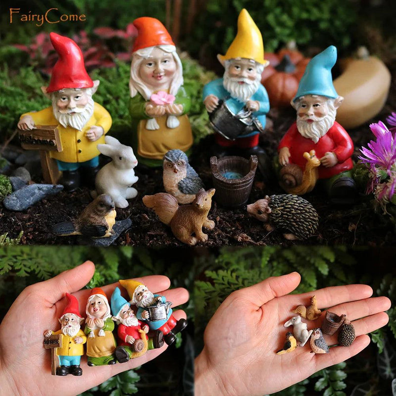 Miniature Fairy Garden Gnomes Figurines Set Resin Animals Mini Small Funny Dwarf Decorations Statues Ornaments Collection Indoor - PST PS Tradings