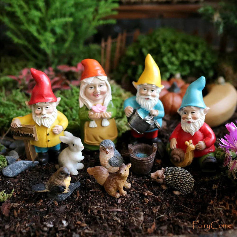 Miniature Fairy Garden Gnomes Figurines Set Resin Animals Mini Small Funny Dwarf Decorations Statues Ornaments Collection Indoor - PST PS Tradings