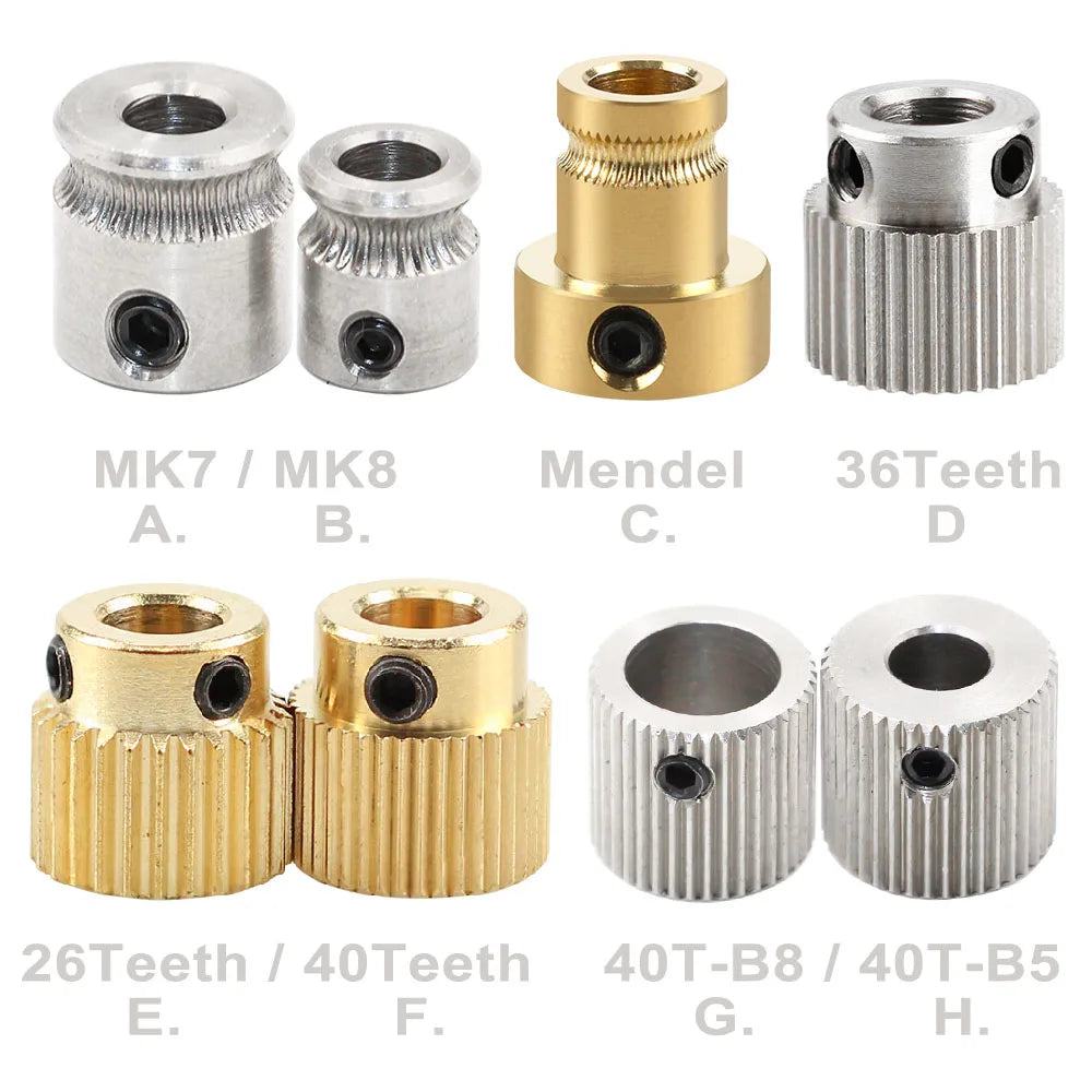 MK7 MK8 Extruder 26/36/40 teeth Gear Reprap Mendel Extruder Drive Gear Brass Bore 5mm 3d Printer Feeding Hobbed Wheel - PST PS Tradings