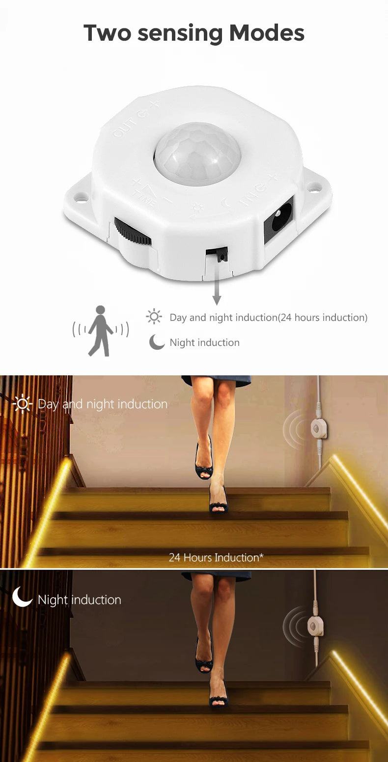 Motion Sensor LED Under Cabinet Light Bed Night Light 1M-5M LED Strip Tape Night Sensor Lamp With 110V-220V to 12V Power Adapter