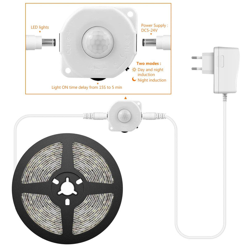 Motion Sensor LED Under Cabinet Light Bed Night Light 1M-5M LED Strip Tape Night Sensor Lamp With 110V-220V to 12V Power Adapter