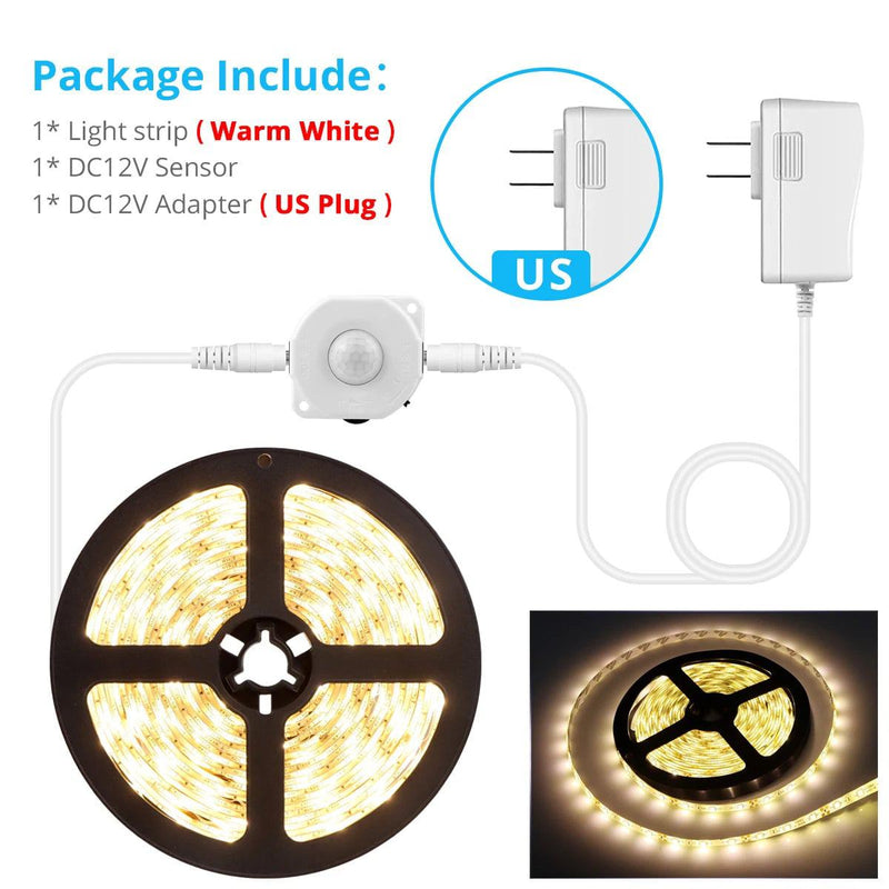 Motion Sensor LED Under Cabinet Light Bed Night Light 1M-5M LED Strip Tape Night Sensor Lamp With 110V-220V to 12V Power Adapter