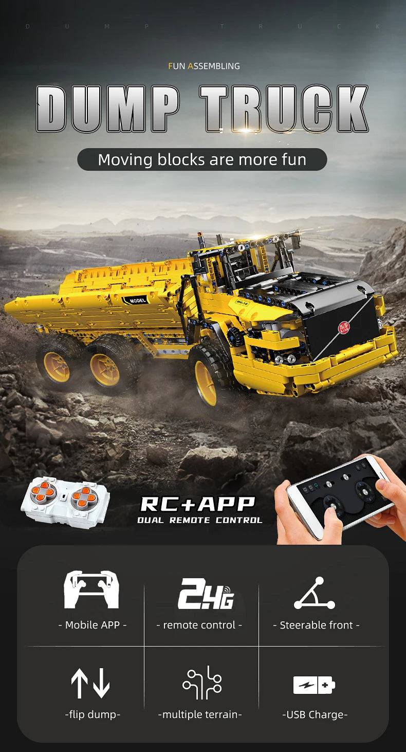 MOULD KING 17010 Technical Car Engineering Vehicle Toys APP RC Dump Truck Set Blocks MOC-8002 Bricks Christmas Gifts For Boys - Property & Safety Tradings