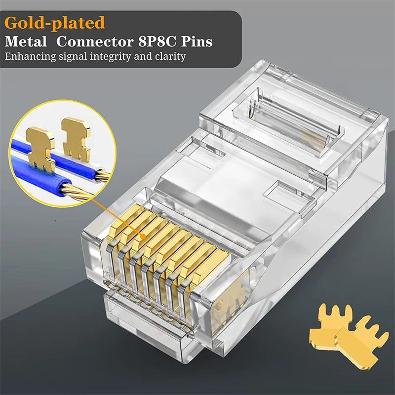 NASTAKO 20/50/100pcs Cat6 RJ45 Connector UTP Cable Ethernet Jack 8P8C Network CAT6 Cat5e Modular Plugs with 6.5mm RJ45 Caps - PST PS Tradings