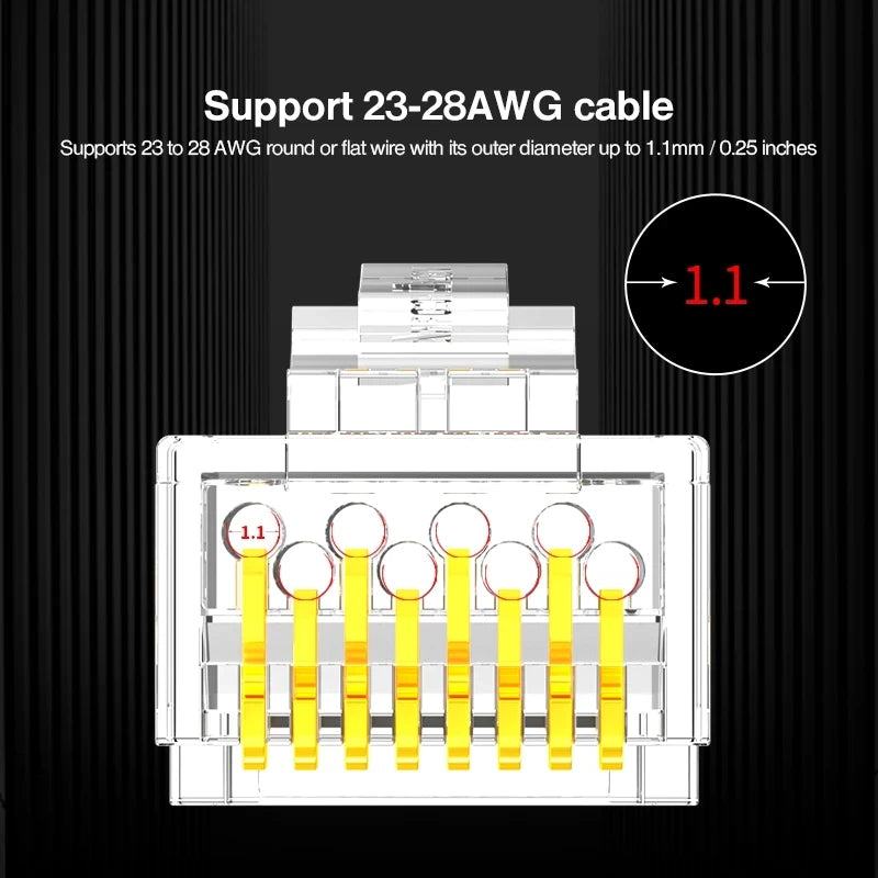 NASTAKO 20/50/100pcs Cat6 RJ45 Connector UTP Cable Ethernet Jack 8P8C Network CAT6 Cat5e Modular Plugs with 6.5mm RJ45 Caps - PST PS Tradings