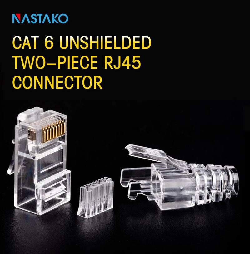 NASTAKO 20/50/100pcs Cat6 RJ45 Connector UTP Cable Ethernet Jack 8P8C Network CAT6 Cat5e Modular Plugs with 6.5mm RJ45 Caps - PST PS Tradings