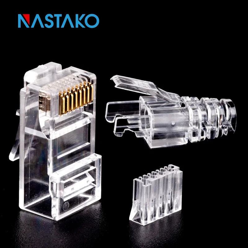 NASTAKO 20/50/100pcs Cat6 RJ45 Connector UTP Cable Ethernet Jack 8P8C Network CAT6 Cat5e Modular Plugs with 6.5mm RJ45 Caps - PST PS Tradings