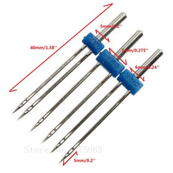 New 3Pcs Double Twin Needle Sewing Machine Needles Pins Clothing Decor Needlework Craft Size 2.0/90 3.0/90 4.0/90 AA7364 - PST PS Tradings