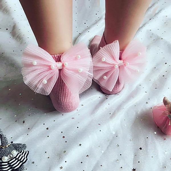 New Baby Girls Socks With Bows Toddlers Infants Cotton Ankle Socks Beading Baby Girls Princess Sock Cute Children Socks - PST PS Tradings