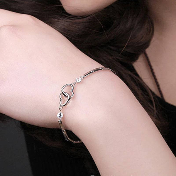 New Charms 925 Sterling Silver Bracelets Bangles for Women Valentine's Days Gift Cubic Zircon Double Heart Bracelet Jewelry - Property & Safety Tradings