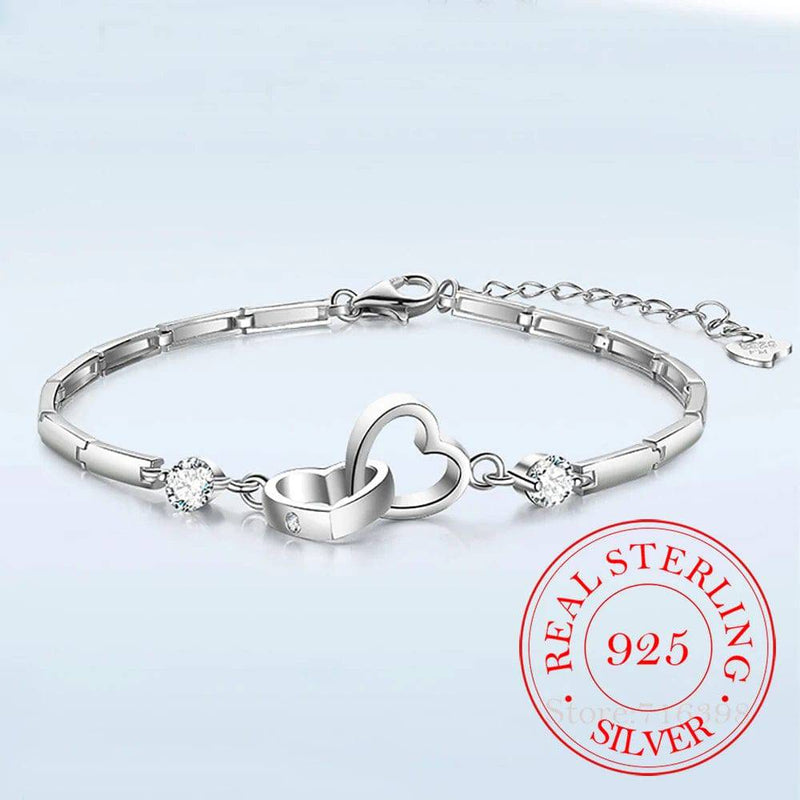 New Charms 925 Sterling Silver Bracelets Bangles for Women Valentine's Days Gift Cubic Zircon Double Heart Bracelet Jewelry - Property & Safety Tradings