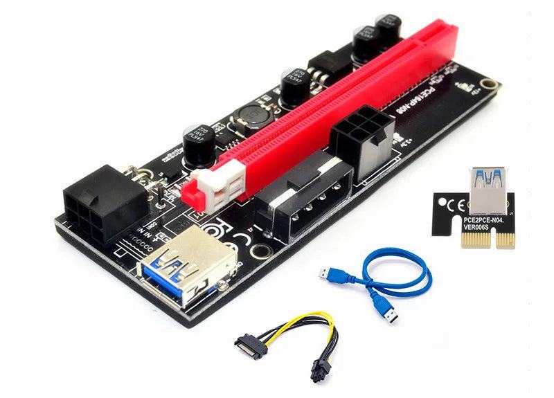 New PCI-E Riser 009 Express 1X 4x 8x 16x Extender PCI E USB Riser 009S GPU Dual 6Pin Adapter Card SATA 15pin for BTC Miner - PST PS Tradings