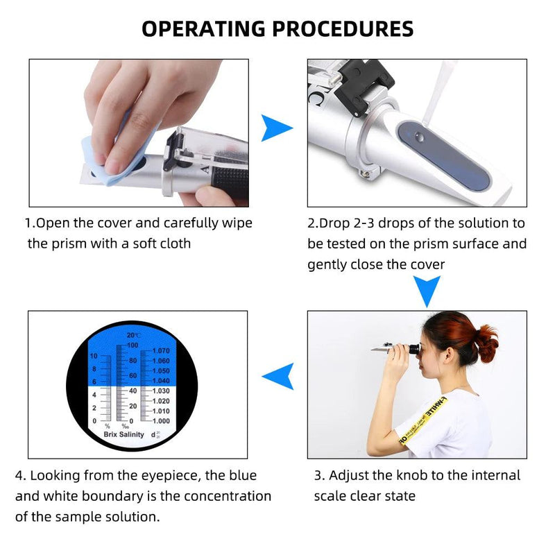 New Portable 3 In 1 Hand Held Grape & Alcohol Wine Refractometer (Brix, Baume and W25V/V Scales)